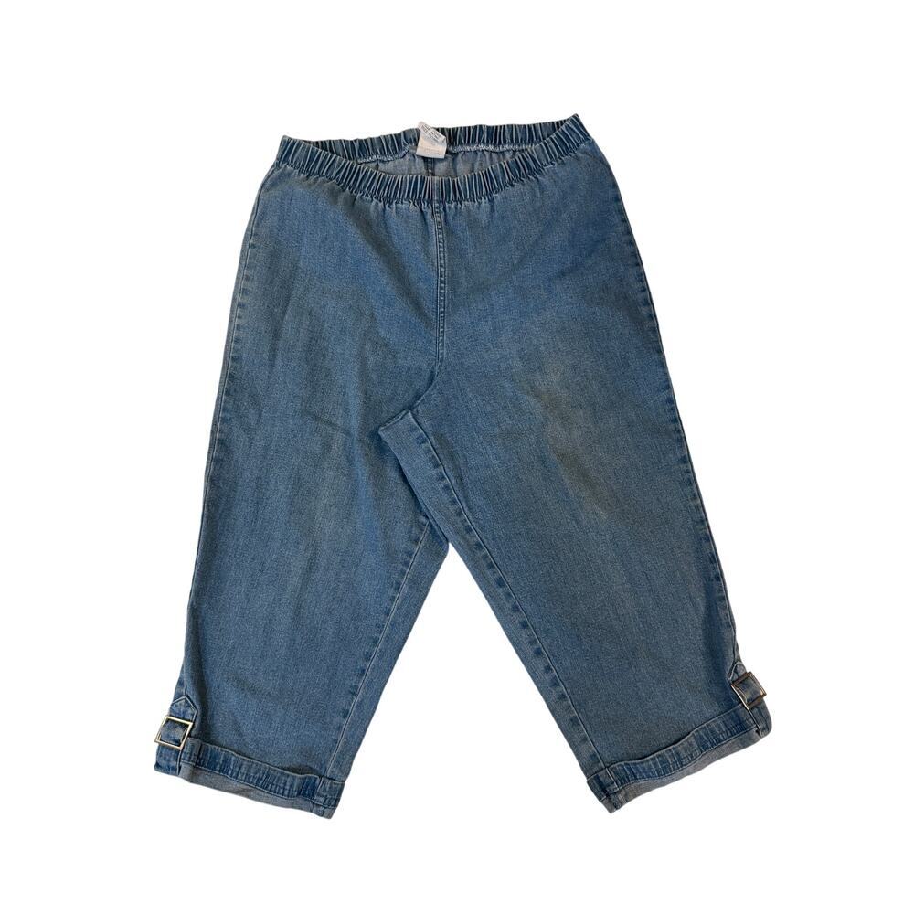 Essentials Women's Capris Pants Plus‎ XL Stretch Denim Blue Elastic Waist Jean